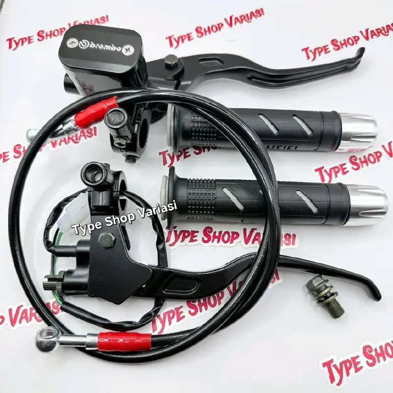 Paket 4in1 Master Rem Tabung Tipe Kotak + Handgrip Sisik + Jalu Stang Cnc + Selang Rem 95cm Universal Handle Kopling Motorcycle - Termurah Dan Berkualitas COD 4