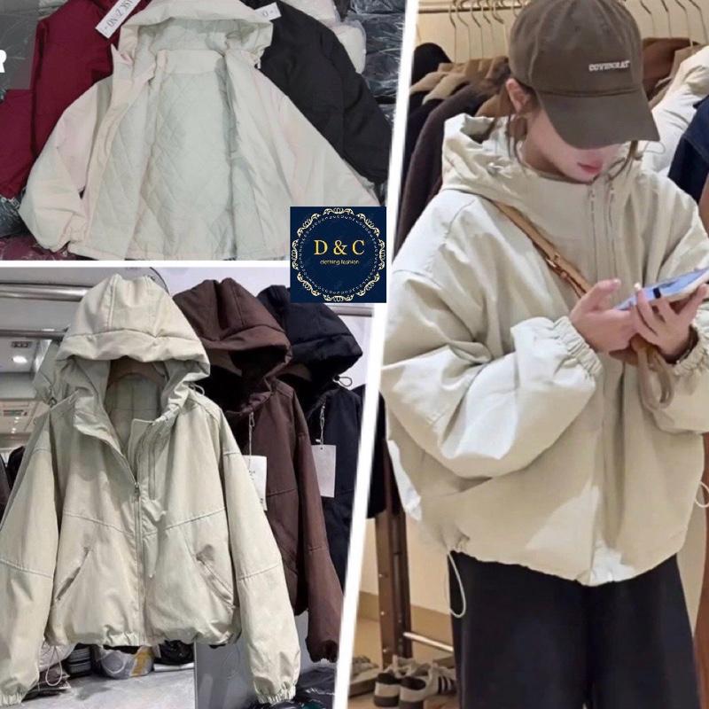  Áo Khoác Gió nữ Có Nón Lót Trần Bông  hàng QC  