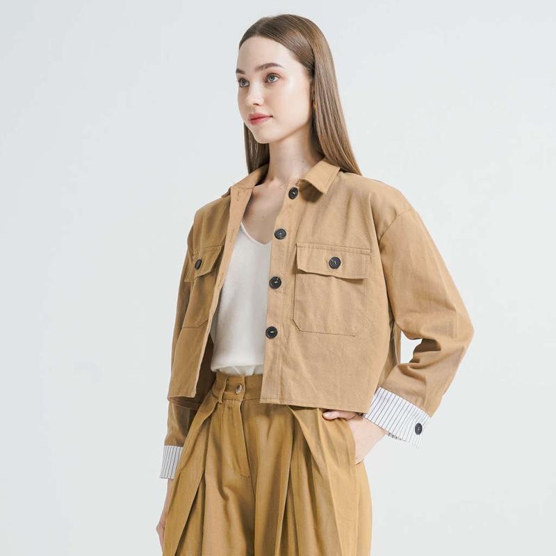 Product Introduction of This Is April Atasan Linen Kemeja Wanita Kekinian Lengan Panjang Josie Top Brown & Army B 2
