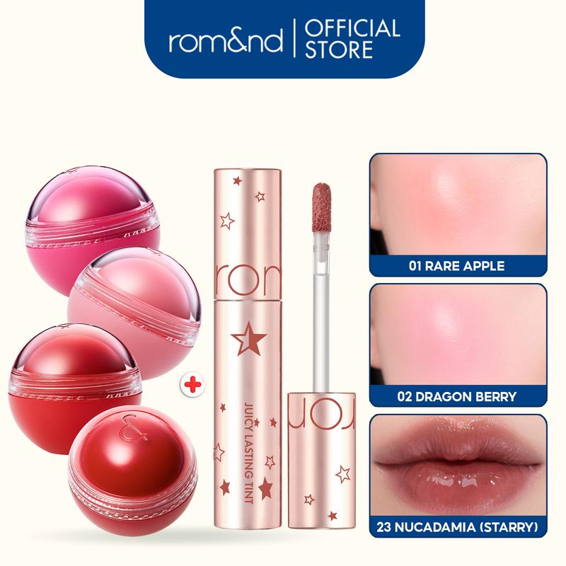 Rom&nd Combo Má Hồng Kem Romand Dạng Lăn Juicy Roll Cheek 8.4g + Son Tint Bóng Juicy Lasting Tint Starry Edition #23 Nucadamia