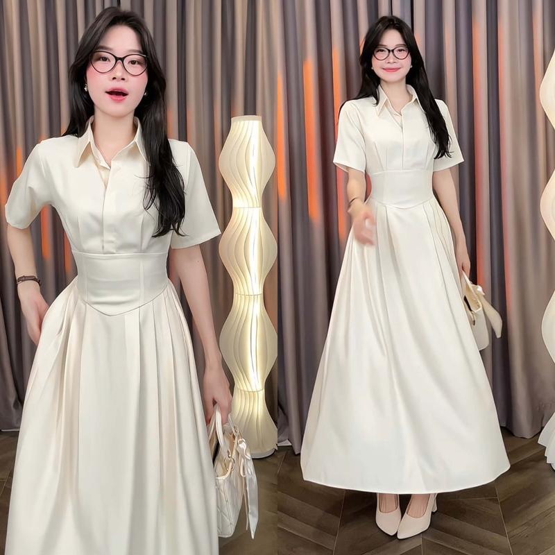 Đầm Sơmi Cổ V Tay Ngắn Chéo Hàn Dáng Dài Women Top Dress | Tũm Clot
