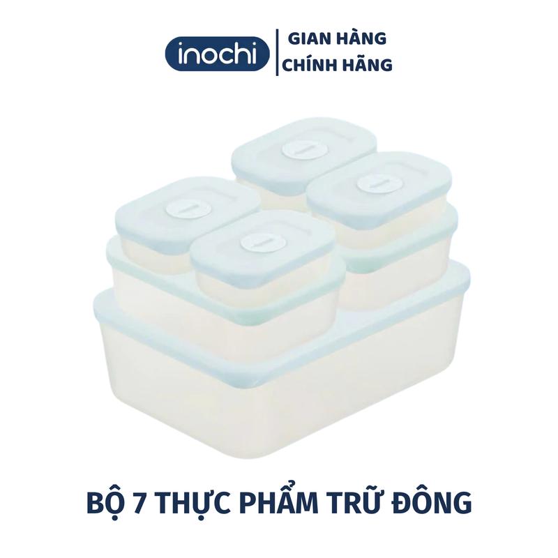 Set 7 hộp nhựa đựng thực phẩm trữ đông Inochi, bộ 7 hộp đựng đồ ăn chữ nhật Hokkaido (4 hộp 290ml -2 hộp 900ml -1 hộp 3600ml)
