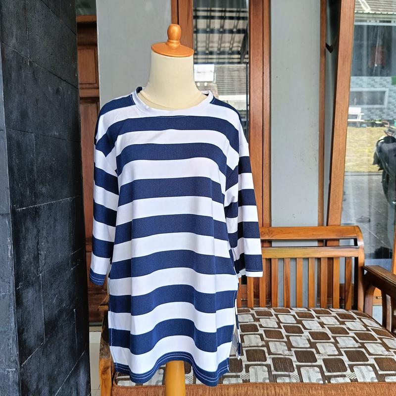 Kaos Wanita Stripe Panjang Lengan Panjang Oversize LD 120cm Miniterry 5