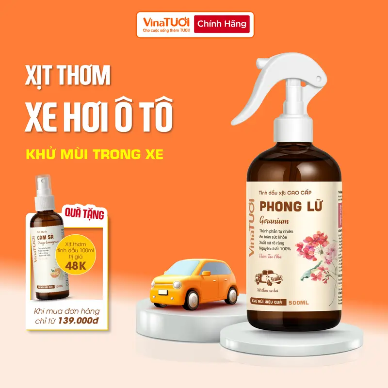 Chai Tinh Dầu Xịt Khử Mùi Xe Hơi Thơm Xe Ô Tô VINA TƯƠI 100ml-500ml Chống Say Xe Vệ Sinh Nội Thất 0