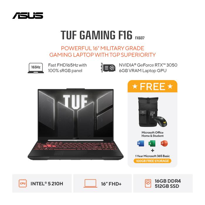 Gambar Asus TUF Gaming F16 FX607VJB-I535J6M-HM [Core 5 210H|RTX 3050|RAM 16GB|SSD 512GB|Win11|OHS24+365] dari megacom.id Kota Administrasi Jakarta Pusat Tokopedia