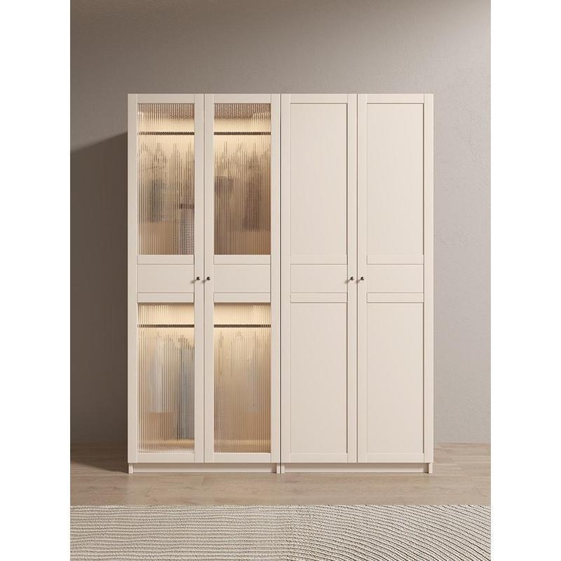 Product Introduction of Light Luxury Solid Wood Wardrobe Household Bedroom Storage Cabinet French Cream Wind Glass Door Wardrobe Small Apartment Wardrobe. 0