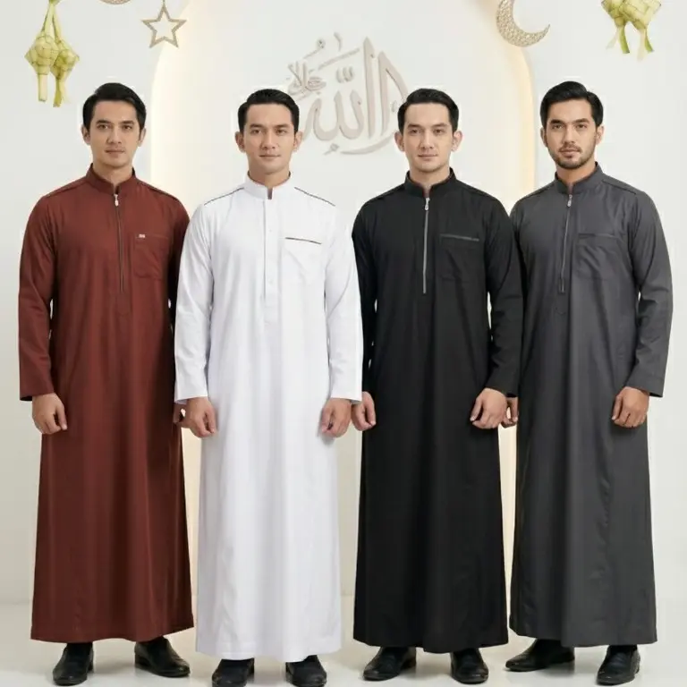 Jubah Laki-Laki Gamis Pria Dewasa Pakaian Muslim Resleting Zipper Kain Katun Shop Simple Elegan