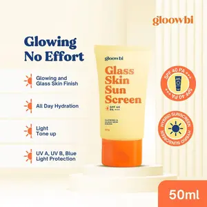 Gloowbi Glass Skin Sunscreen SPF40 PA+++ - Perlindungan UV A B & Biru, Hydrasi Seharian, Tone Up Ringan, 50ml Facial Perawatan Wajah Vitamin Berminyak Berjerawat Hyaluronic Hitam Mencerahkan Acid