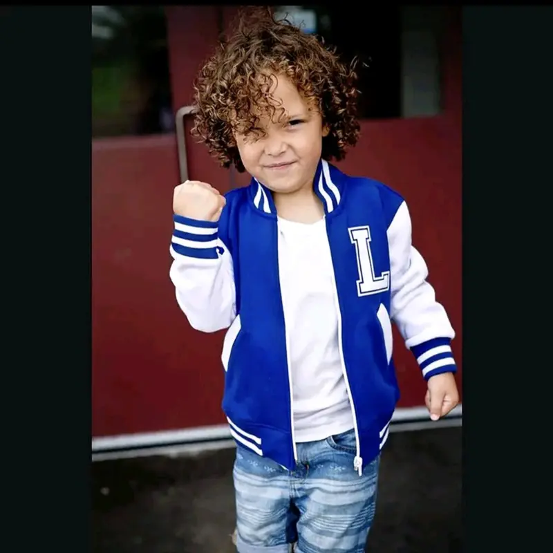 Jaket Baseball Retsleting Anak Logo Inisial L Size 1-12 Tahun Jaket Varsity Cowok Cewek Unisex Bahan Fleece Premium 1