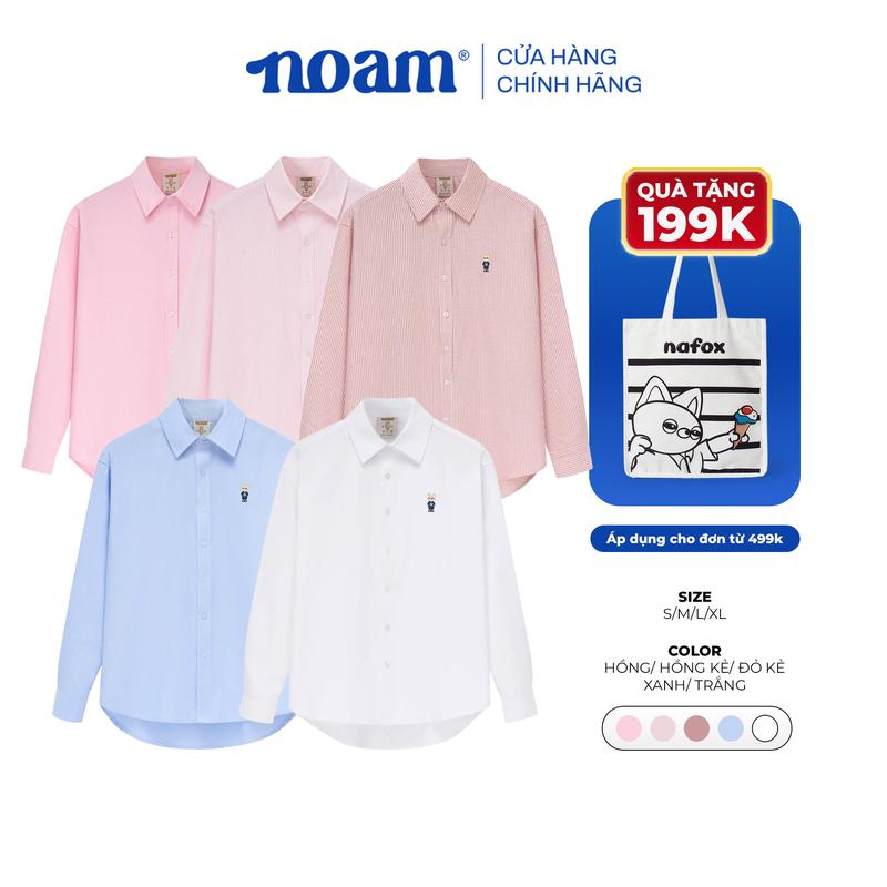 Áo Sơ Mi Dài Tay Form rộng NOAM Nafox Oxford - Màu trắng xanh hồng kẻ sọc đỏ kẻ sọc xanh kẻ sọc tím be
