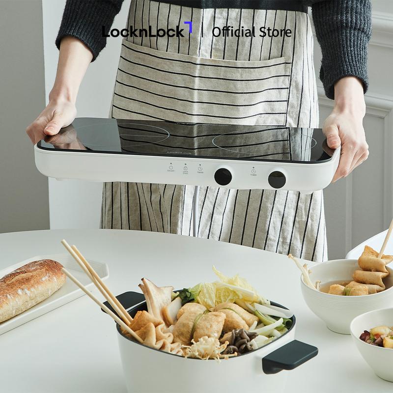 [NEW] Bếp Điện Từ Đôi LocknLock EJI326WHT - Nhỏ Gọn, Mặt Kính, Khóa An Toàn, Hẹn Giờ