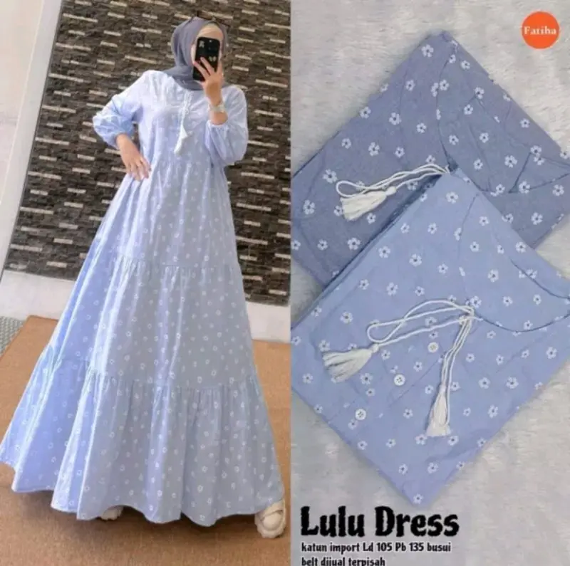 RETINA DRESS GAMIS KATUN SALUR MOTIF BUNGA KOMBINASI BRUKAT TERBARU 3