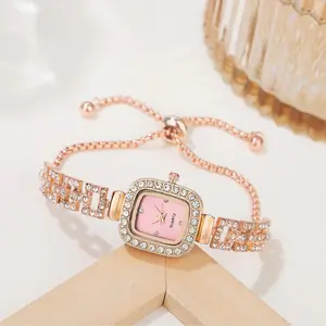 [FREE BOX+GIFT] Jam Tangan Rantai Serut Model Kotak Permata Mewah