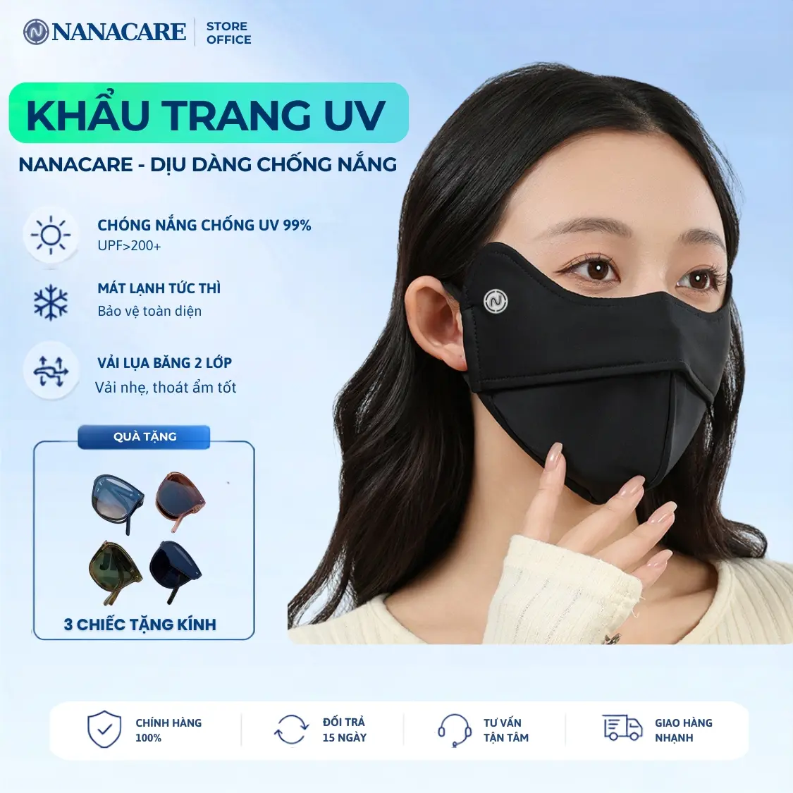 [2 lớp]  Khẩu Trang Chống Tia UV Nanacare 2 lớp , Khẩu Trang Chông Nắng Phù Hợp cho Cả Nam Và Nữ Phụ Kiện. khautrang