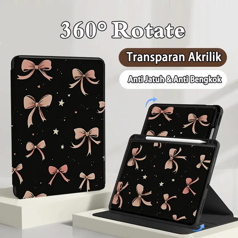 Tablet cover For Samsung Tab s9 fe /S10 lite 10.9" a9 plus /A9 8.7"A11 8.7"S7/S8 A8 10.5"S6 lite 10.4"A11+/S11/S10+ 12.4"Casing 360°Rotasi Slot Stylus hitam silikon Bumper Case Tablet Transparan Akrilik Premium Anti Jatuh Pelindung Penutup