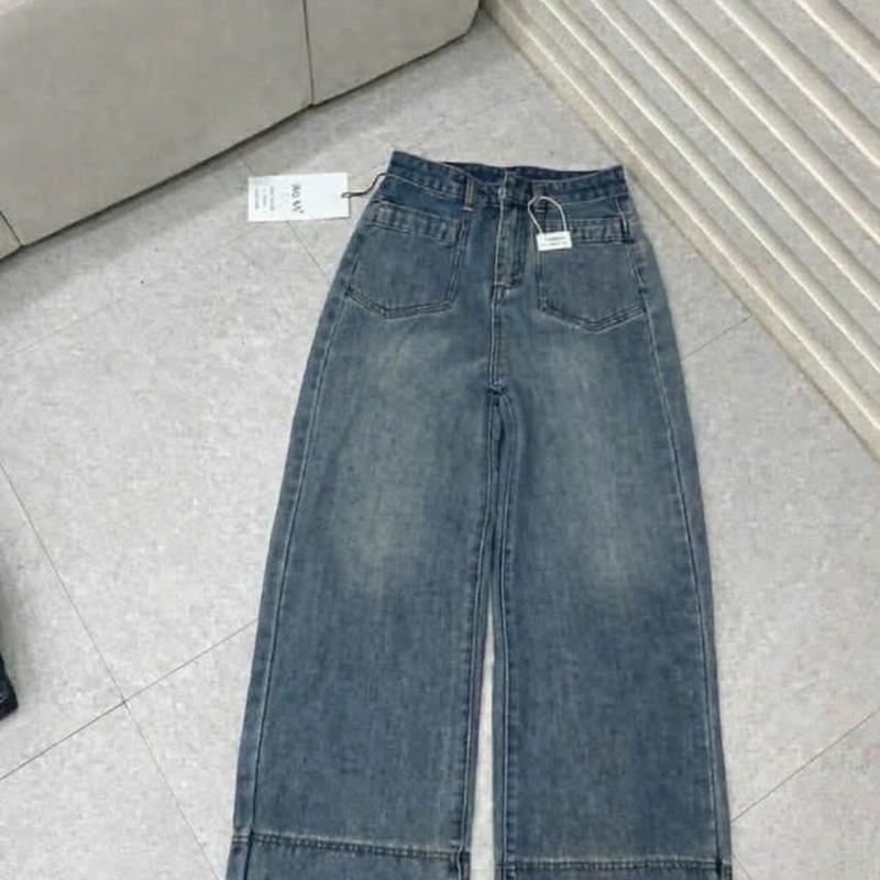 Mở bán _ Quần Suông Jean Nữ Túi Ốp Trước Gấu To Bacsic Cá Tính_ Xưởng Yuri 3