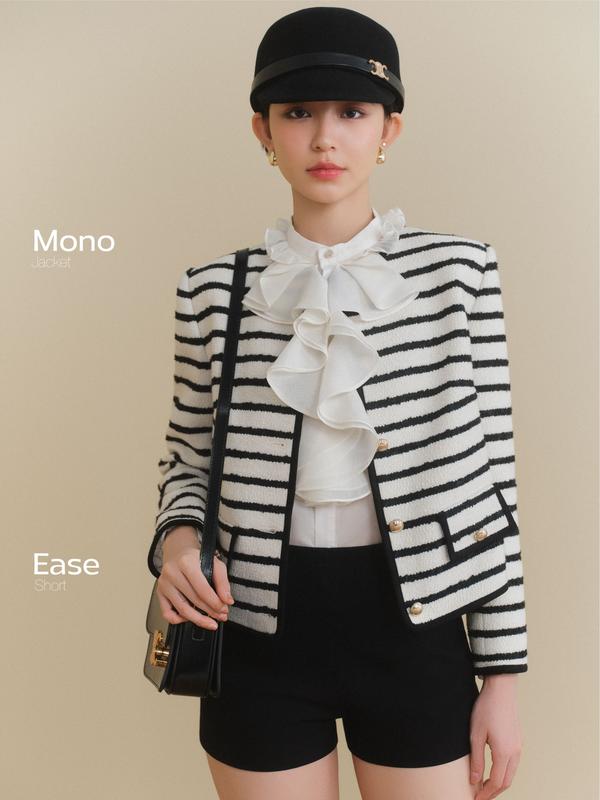  JOIE DES ROSES - Set áo khoác kẻ dáng suông Mono Jacket và quần short Ease 