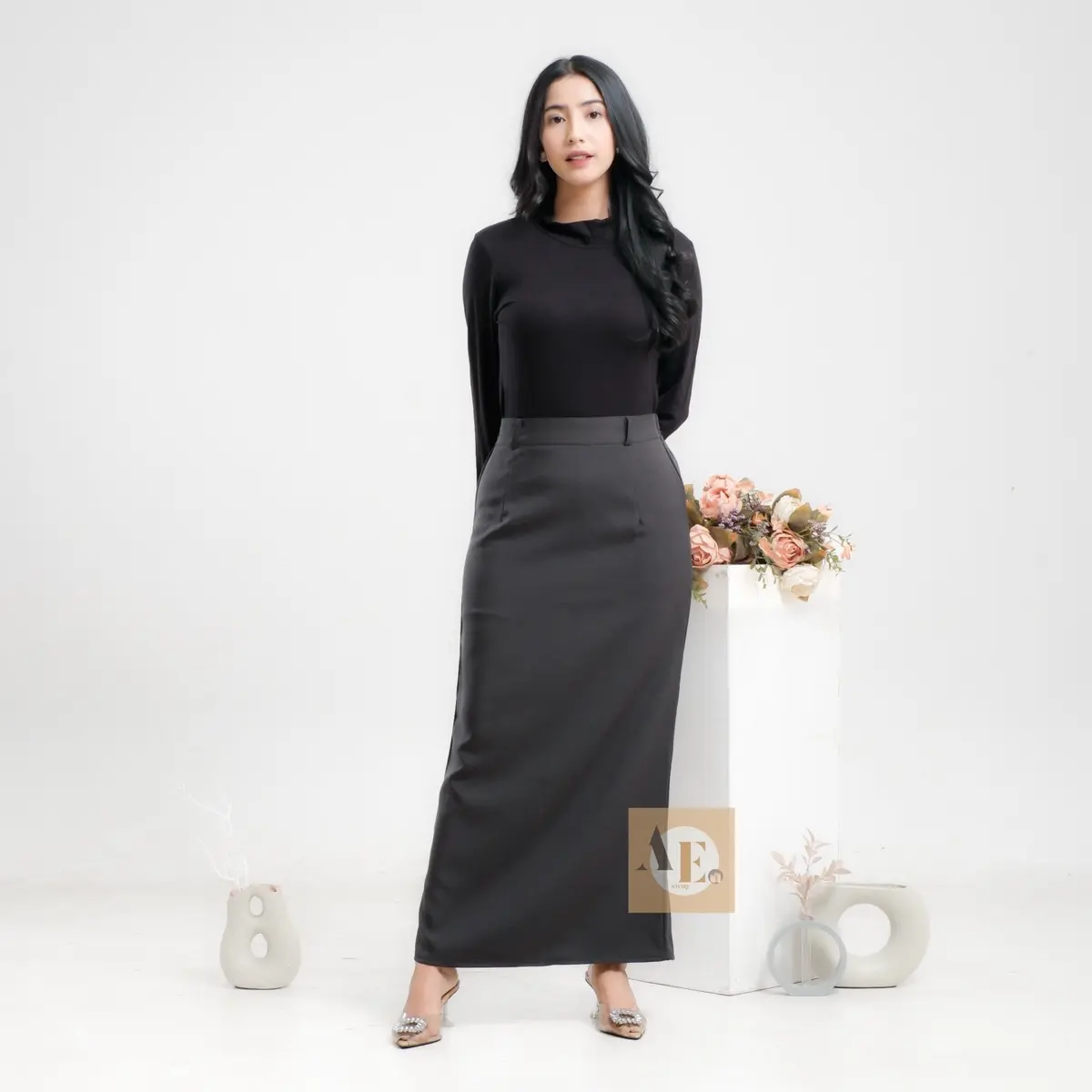 Sofia Rok Kerja/Kantor Wanita Panjang Span Long Skirt Korean Style Bahan Gracella
