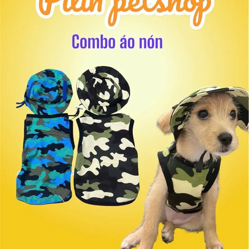 Combo áo nón phong cách lính dành cho cún mèo chó pet - pilin petshop