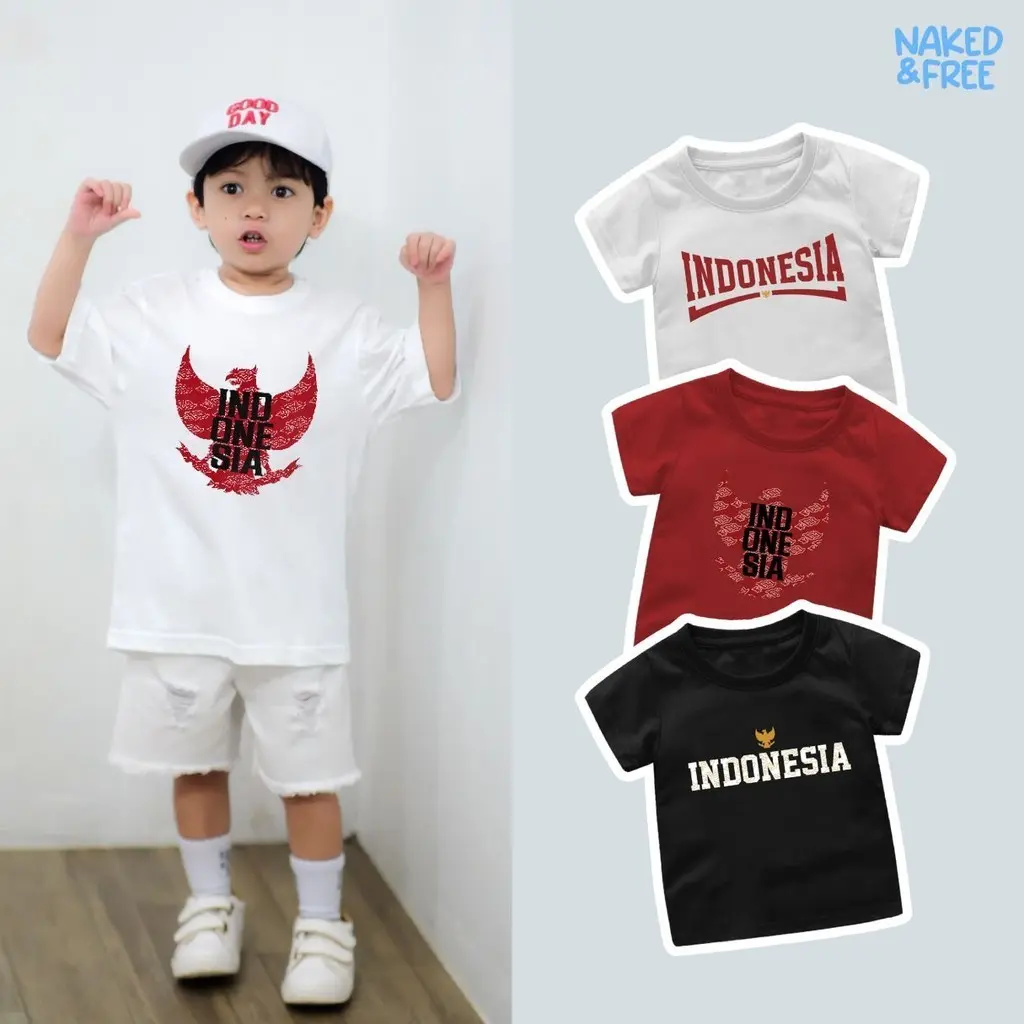 Naked & Free Baju Kaos Kemerdekaan Bayi Anak Remaja Dewasa Batik Mega Indonesia Series Bahan Katun