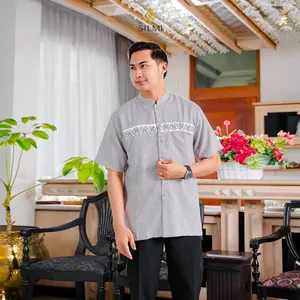SILMI Baju Koko Muslim Pria Dewasa Lengan Pendek Full Variasi Kancing Bahan Katun Toyobo Adem Nyaman Ibadah Lebaran Kurta