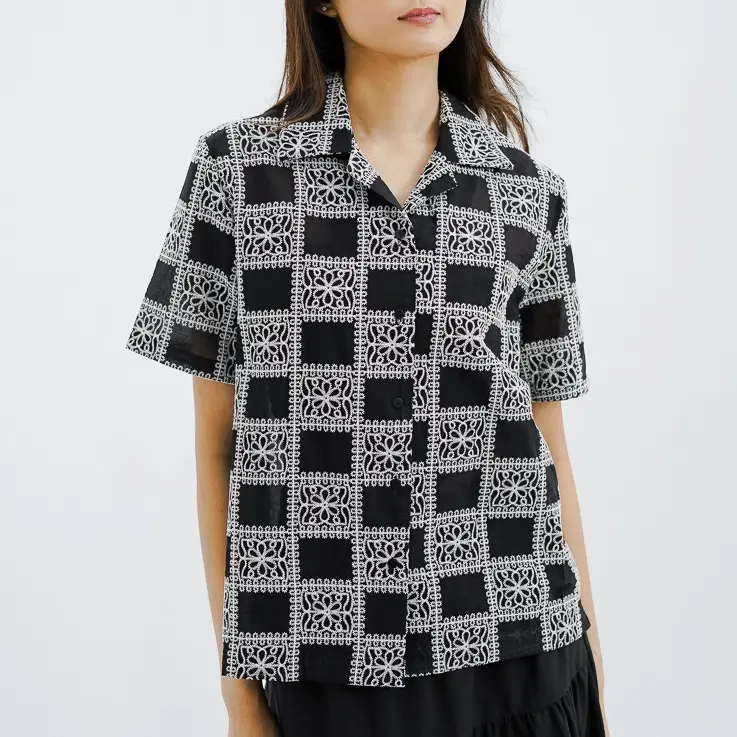 This Is April Atasan Kemeja Wanita Lengan Pendek Jenevie Top Blue dan Black