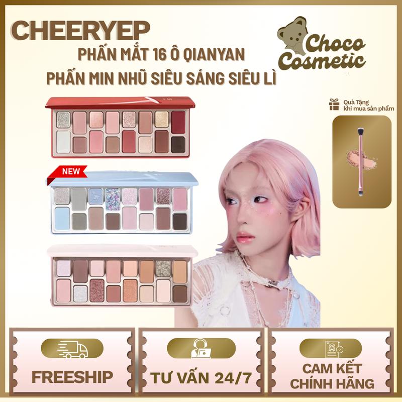   CHÍNH HÃNG-TẶNG CỌ MẮT 2 ĐẦU  Bảng phấn mắt CHEERYEP True 16 ô màu lì xinh xắn kèm gương Choco.cosmetic 