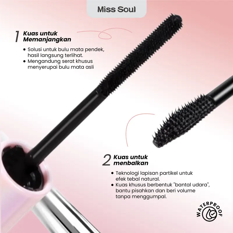 ［COD&NEW］Maskara Miss Soul Double-Headed Tahan Air dengan Efek Riasan Tebal dan Panjang - Mascara, Kering Waterproof Lasting Hitam besi maskara 3