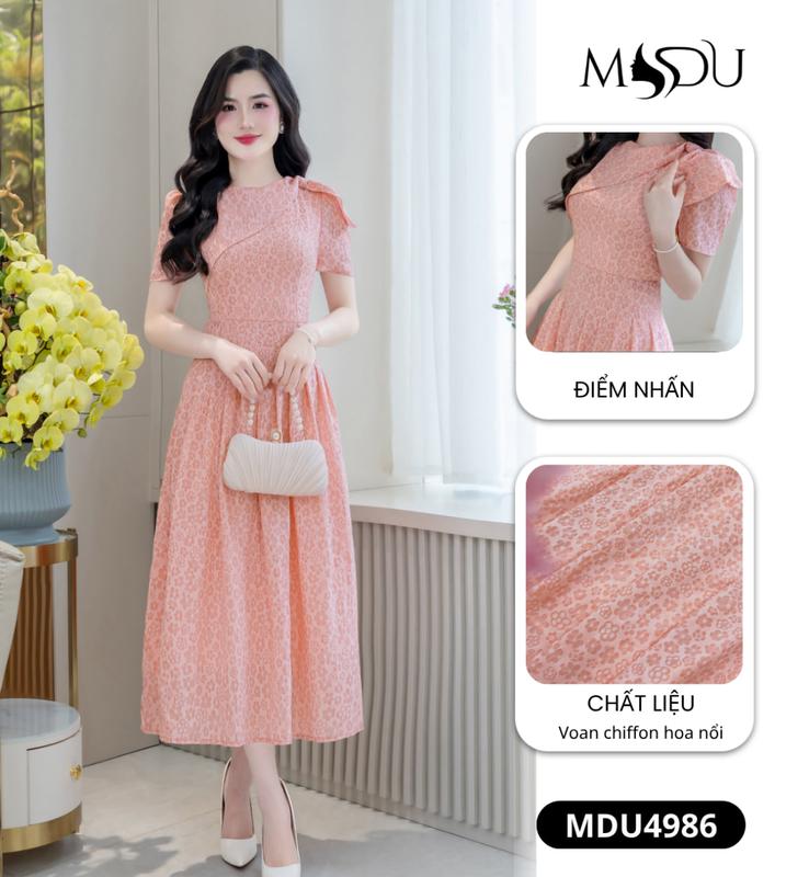 [MIỄN SHIP] MDU4986 Váy Voan Chiffon Hoa Nổi Cao Cấp – Thiết Kế Vai Vạt Chéo Cùng Dáng Xòe Phối Ly Dành Cho Nữ