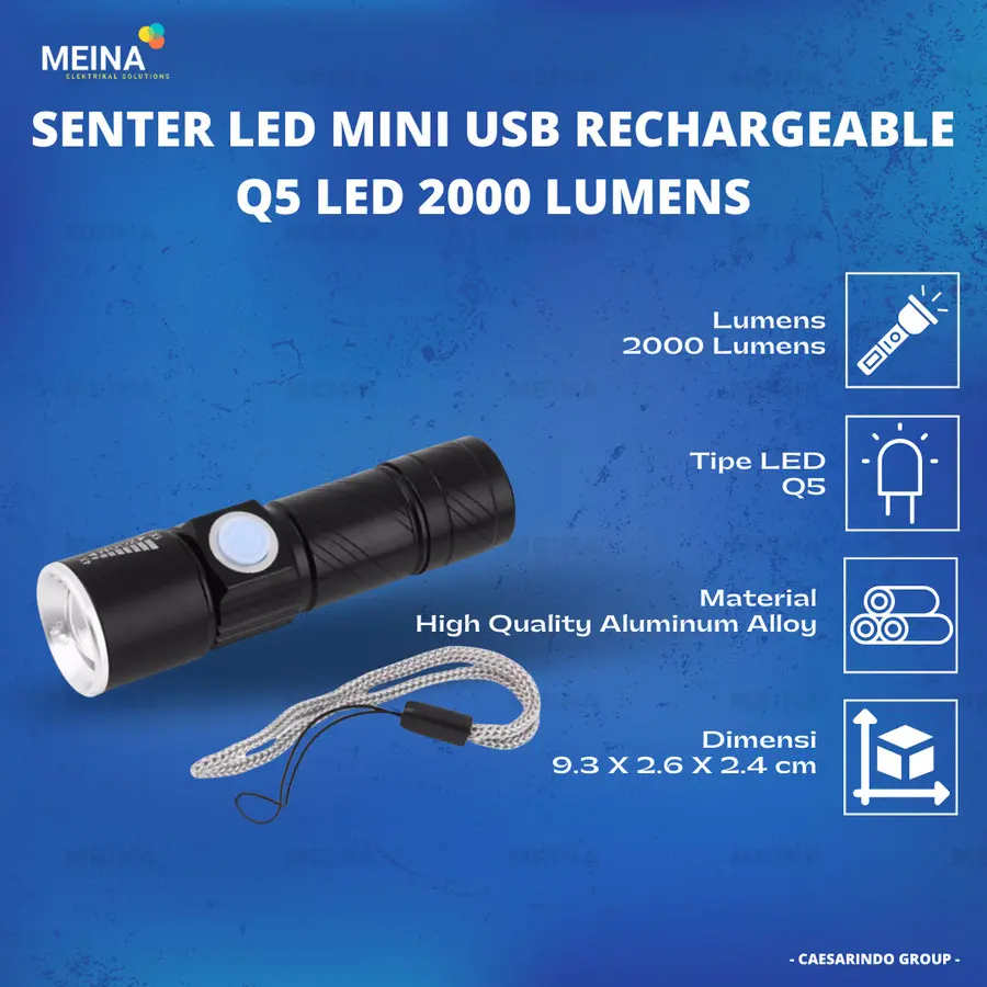 SENTER KECIL USB / SENTER MINI LED RECHARGER PORTABLE Q5 2000 LUMENS