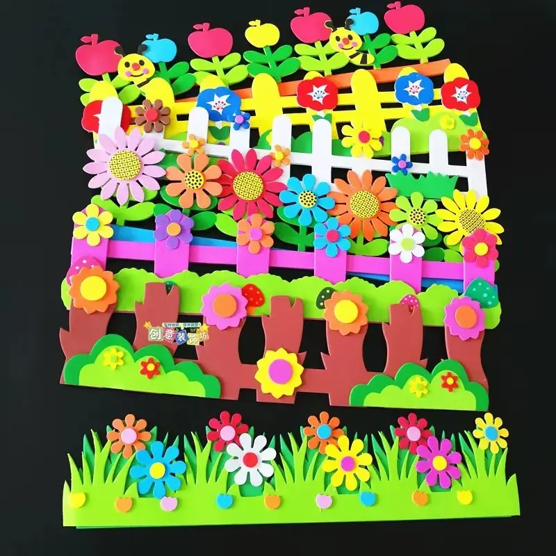 JoyWorld Stiker Dinding Busa EVA 3D Bunga Ruang Kelas Taman Kanak-kanak Rumah Mainan DIY Buatan Sendiri Untuk Anak-Anak Pembelajaran Awal 5