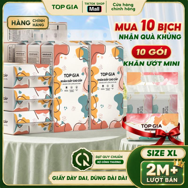 [MUA 10 BỊCH TẶNG 10 GÓI KHĂN ƯỚT MINI] COMBO 10 bịch khăn giấy đa năng CỠ ĐẠI size XL - Premium treo tường đa sắc tiện lợi TopGia (tặng 3 móc treo tường) Giấy rút đa năng treo tường ĐẠT QUY CHUẨN BỘ CÔNG THƯƠNG topgiagiadinh - RDS17