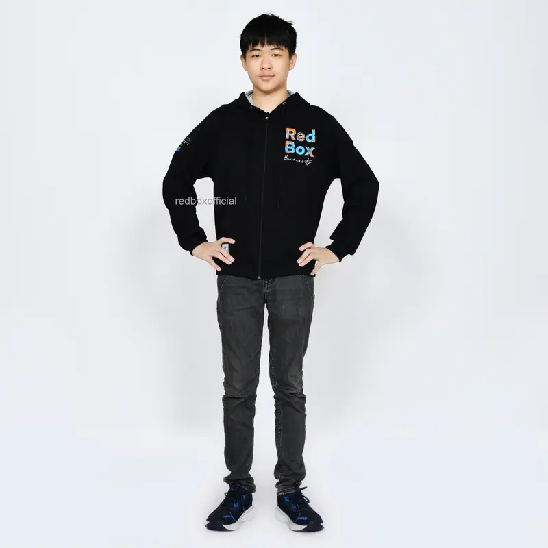 Sweater Jaket Hoodie Anak Laki Laki Remaja Tanggung Junior Katun Fleece Distro Hitam REDBOX Original 5