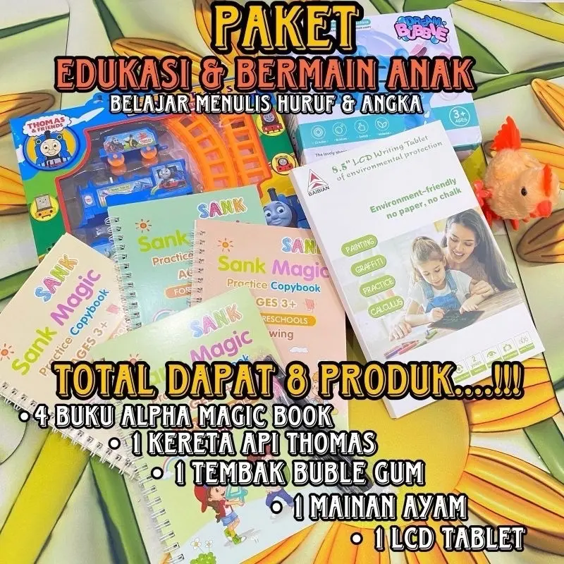 ￼Paket Hemat Mainan Edukasi Belajar Menulis Dan Bermain isi 8 pcs