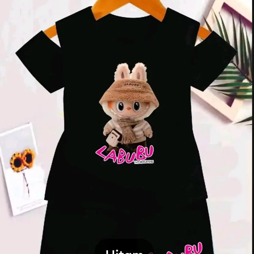 Setelan anak perempuan model tangan sabrina motif labubu monster usia 1-4 tahun Fashion Anak-Anak Parsel