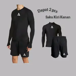 Setelan Olahraga Pria Baju Manset Baselayer Lengan Panjang Celana Pendek Celana Lari Sport Lari Futsal Gym Volly