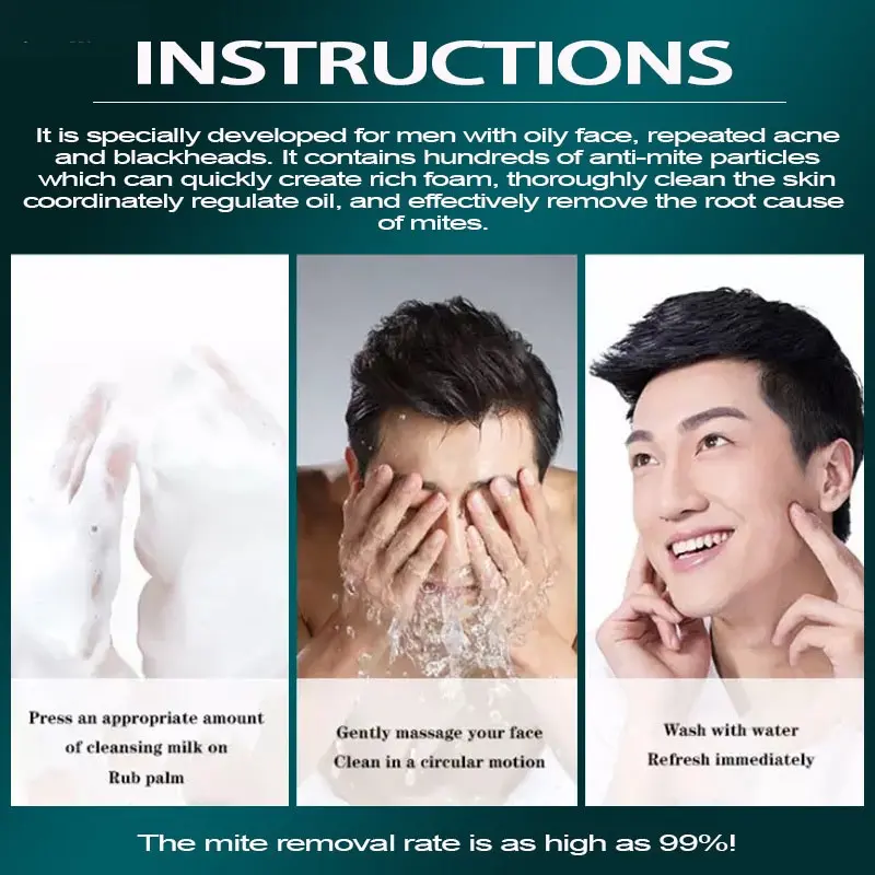 Pembersih Wajah Pria 160ML Pemutih Wajah Anti Acne Face Wash Komedo Kontrol Minyak Melembabkan Ringan Dan Tidak Mengiritasi Pori-pori Bersih Dalam Perawatan Berjerawat 8