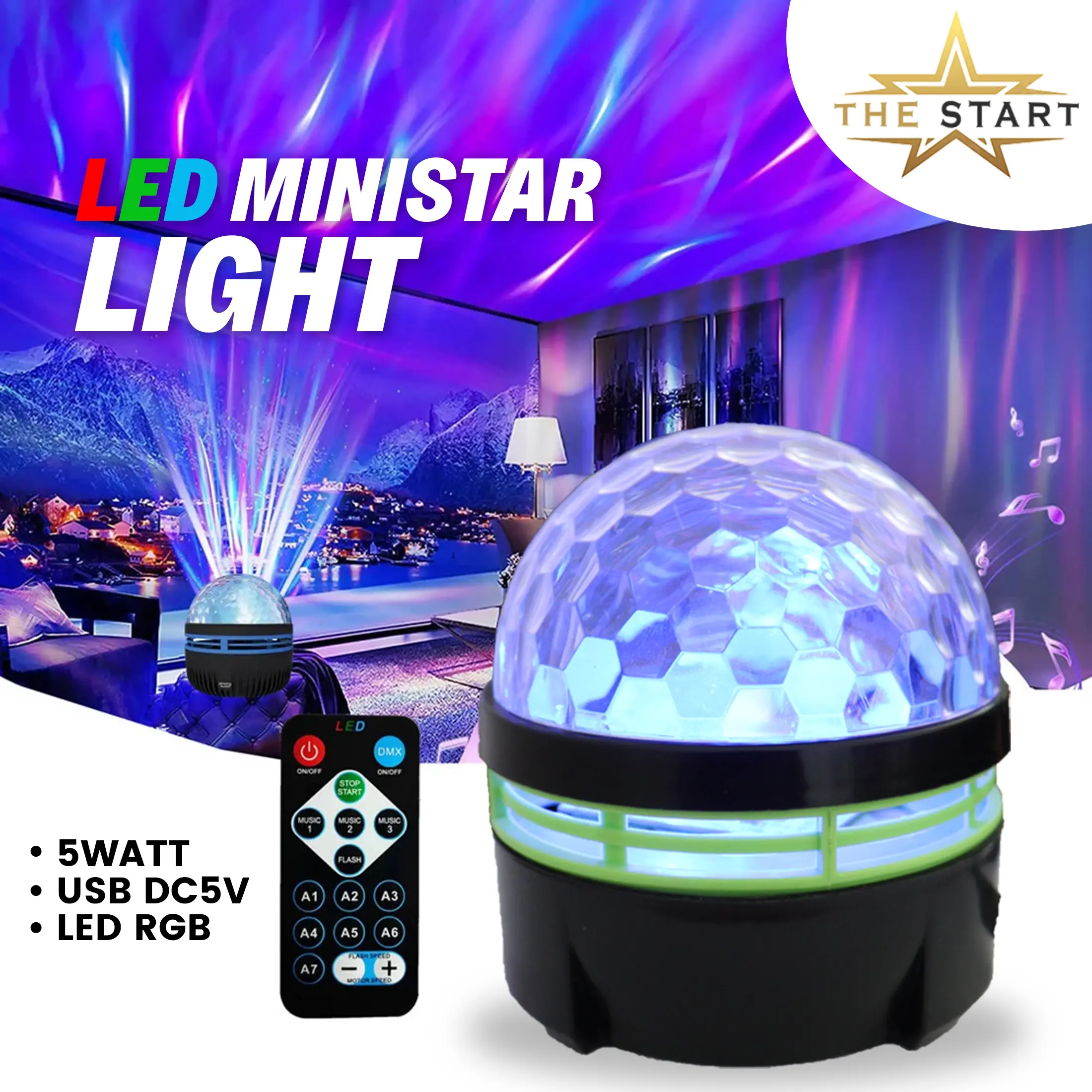 Lampu Proyektor Aurora Utara Led Ministar Light - Lampu Langit Galaksi Aurora