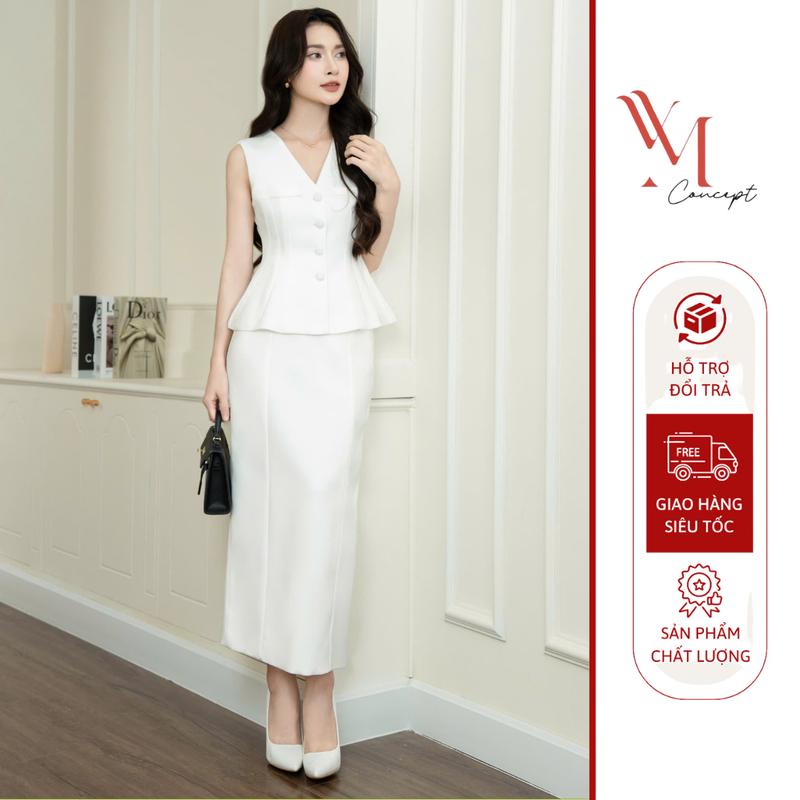 YM Concept Set Áo Gile Công Sở Nữ Kèm Chân Váy Bút Chì Thanh Lịch Thời Trang Công Sở Hàng Ngày Vải Tuyết Mưa Ép Keo Dày Dặn Có Lót D1282