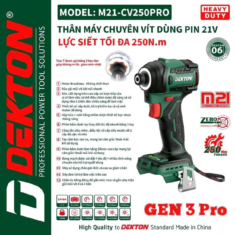 Thân máy Chuyên Vít Dekton M21 CV-250PRO -Chân pin thông dụng tặng túi đeo chéo