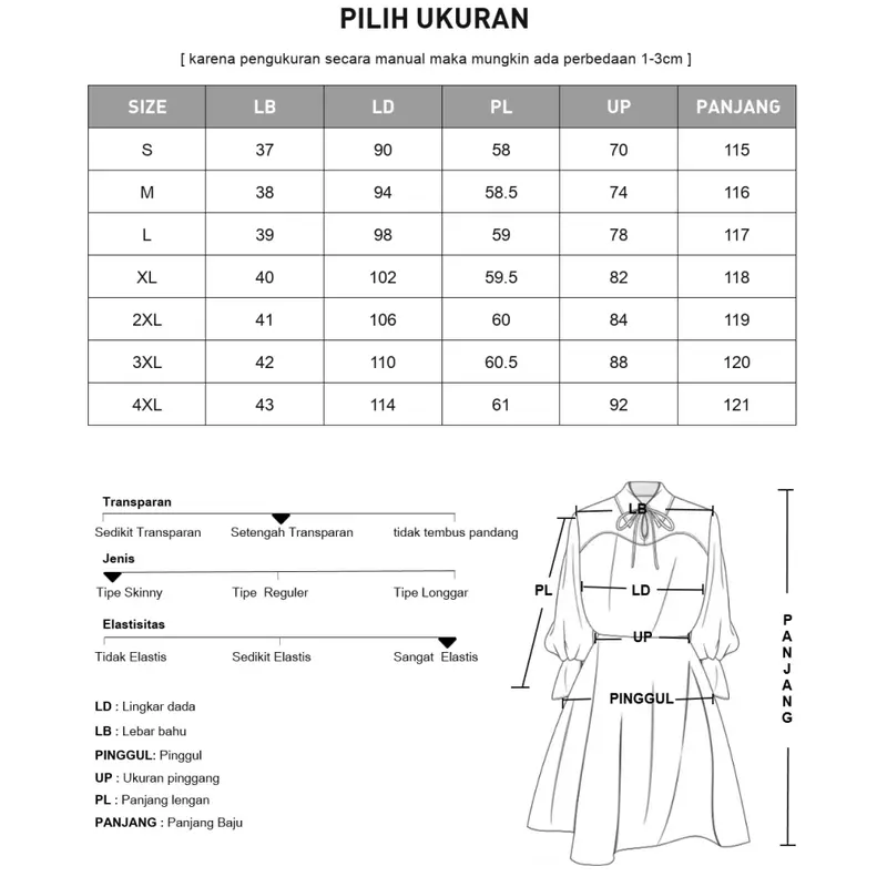 CHICMORE Gaun Wanita Motif Bergaris Rok Panjang Berkerah Lengan Panjang Gaya Kasual 4