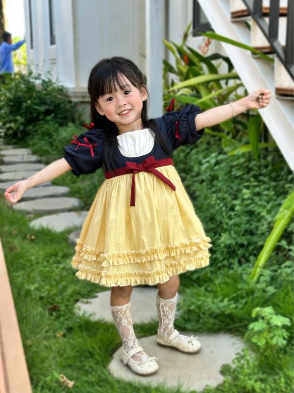 POOL KIDS _ Váy Body Công Chúa Bạch Tuyết Kèm Nơ Đỏ Dành Cho Bé Gái Hàng Thiết Kế Chính Hãng