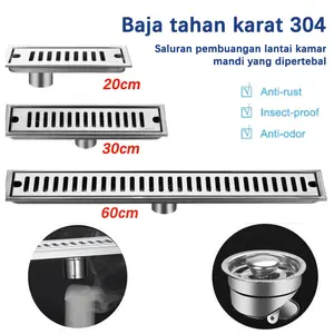 Smart floor drain Saringan Panjang 60/40/30cm Tile insert Stainless 304/saringan pembuangan air/floor drain Katup Otomatis Anti kecoa Anti Bau