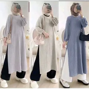 TANIA LONG TUNIK KNIT HORNET WANITA PANJANG BELAH SAMPING LENGAN KARET PREMIUM (COD)