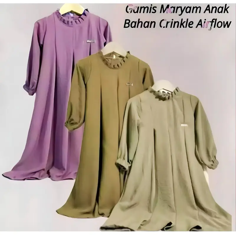 GAMIS ANAK MARYAM BAHAN CRINCLE AIRFLOW / GAMIS ANAK TERBARU CRINKLE UMUR 5-11 TAHUN baju gamis anak 7
