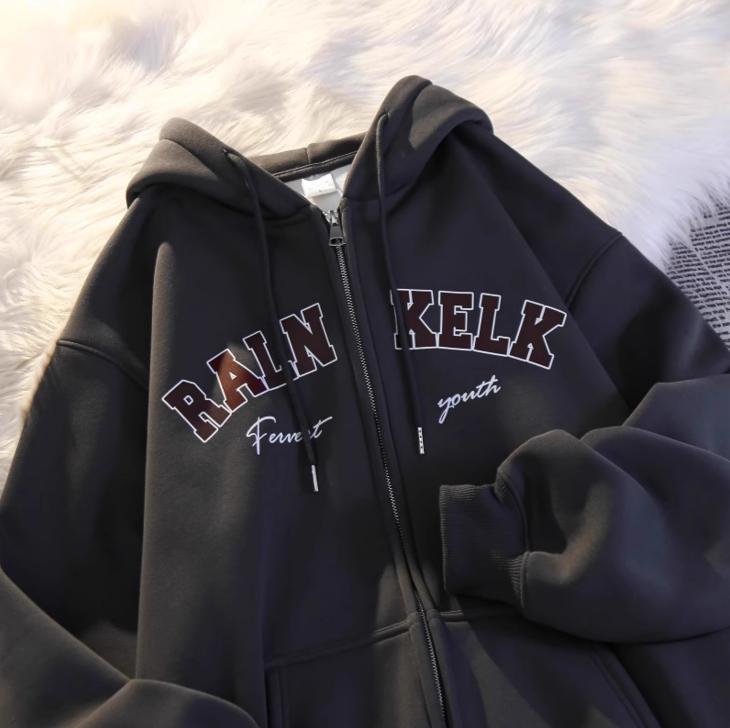 Jaket Hoodie RALN KELK Zipper Unisex Casual Street Lengan Panjang Pullover Resleting Fleece Pria Wanita Lembut Terbaru Kekinian Keren Remaja Distro Suwiter