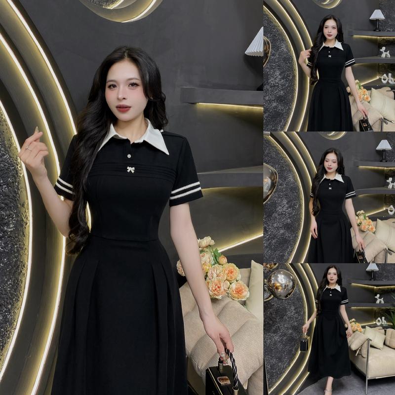D33 - Váy Thiết Kế Evii dành cho nữ Đầm thiết kế cổ đức xếp ly nhỏ trước ngực tặng kèm tag cài A xòe dài phù hợp đi làm đi chơi và đi dự tiệc. Có Bigsize Women Dress