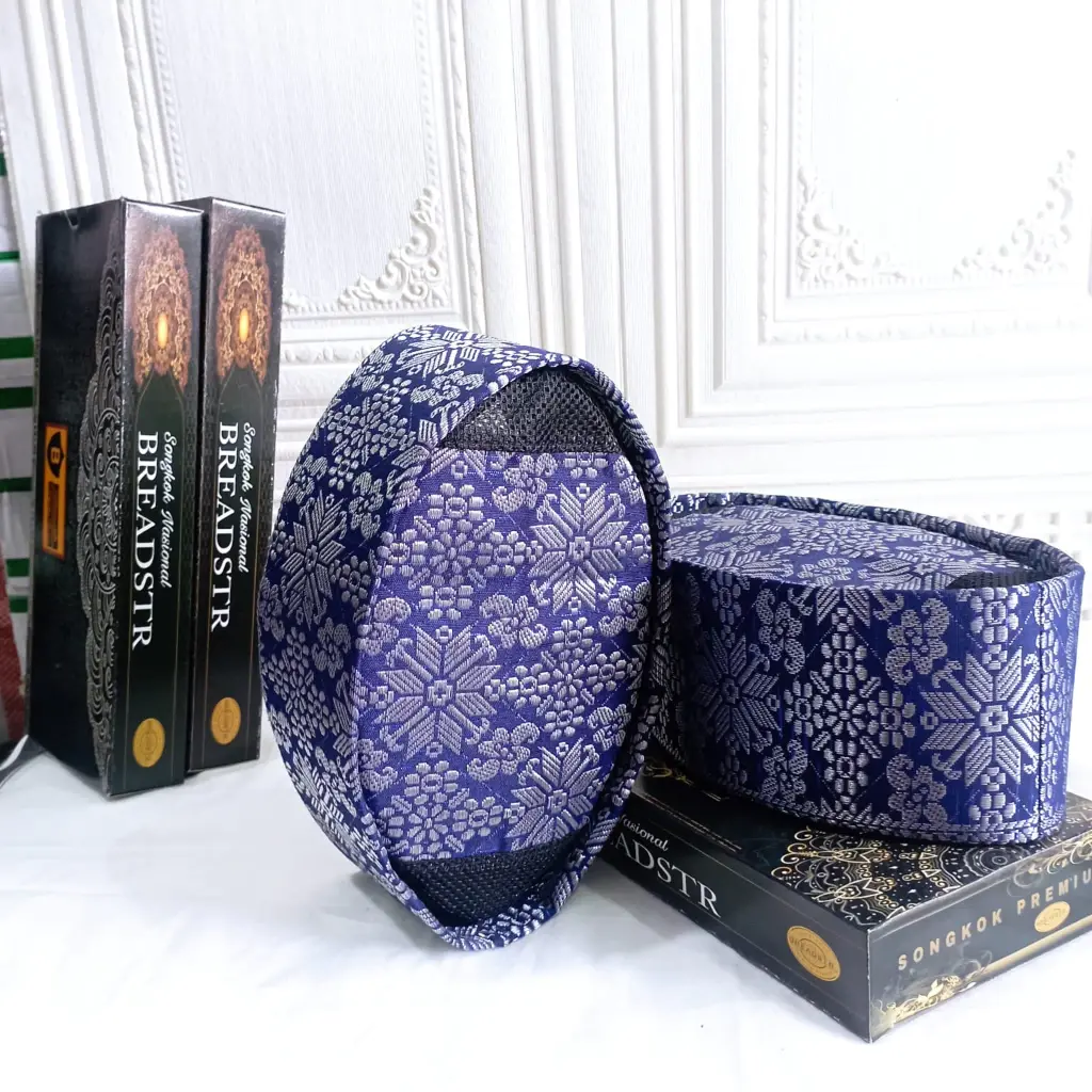Limited EDITION!!! The First Elegant Blue Silver Blue Silver Malay Songket Woven Cap Songkok Cap In Indonesia 9cm High Waterproof Quality Guaranteed Durable Long Lasting BREADSTR Brand - Men's Cap Latest Model Muslim fashion