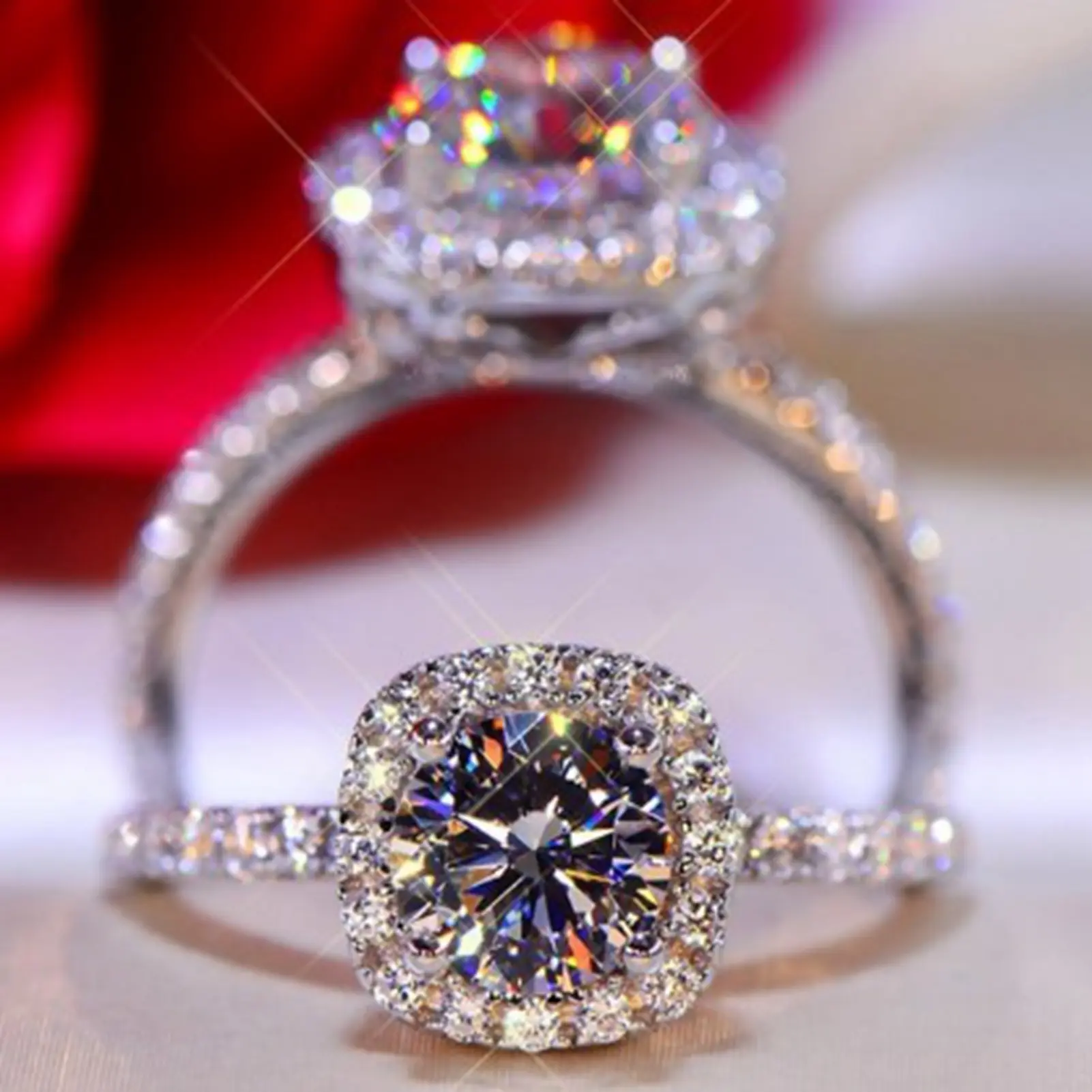 (BREEZES) Classic Square Ring Women Open Ring European Jewelry