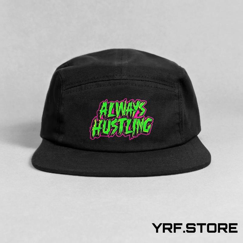 Product Introduction of Topi Snapback 5 Panel YRF.STORE Warna Hitam dengan Logo Sablon Grafitti ALWAYS HUSTLING,Topi skena,topi skena outfit,five panel snapback,topi.sku12 21